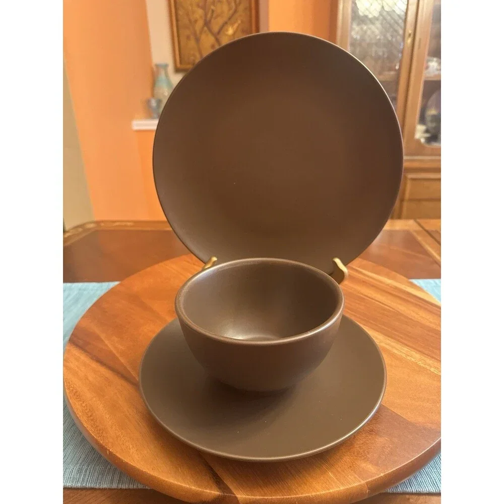IKEA FARGRIK 11” DINNER PLATES, Salad Plate & Bowl DARK BROWN